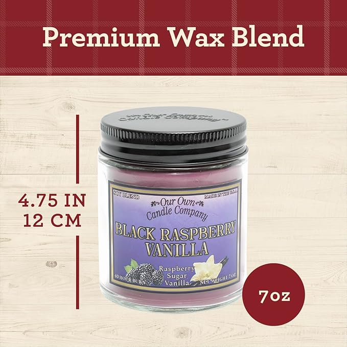 Our Own Candle Company, Black Raspberry Vanilla Scented Mason Jar Candles, 40 Hour Burn Time, 7 Ounces (3 Pack)