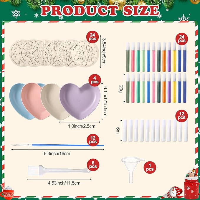 Fiwochic 24 Sets Winter Snowflake Sand Art Kits Double Layered Wooden Winter DIY Coasters Craft Snowflake Make Your Own Cup Coasters for DIY Holiday Activities Table Decoration