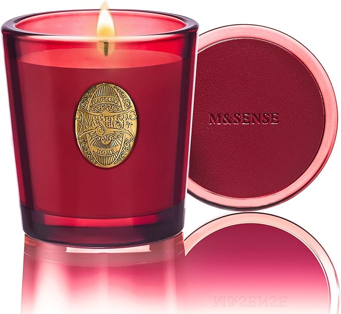 M&SENSE Natural Strong Soy Candle | Red Camellia & Vivid Red | 9.2 oz, 50H Burn Time | Candle for Her | Scented Candle for Women
