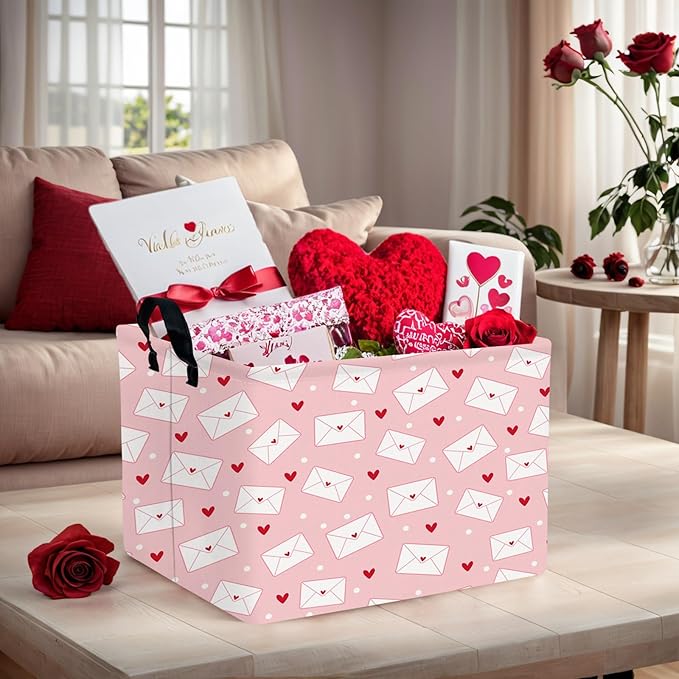 Valentine's Day Basket Gift for Empty Cute Heart Large Storage Bin for Kid and Baby Room Décor (Pink Envelope Love)