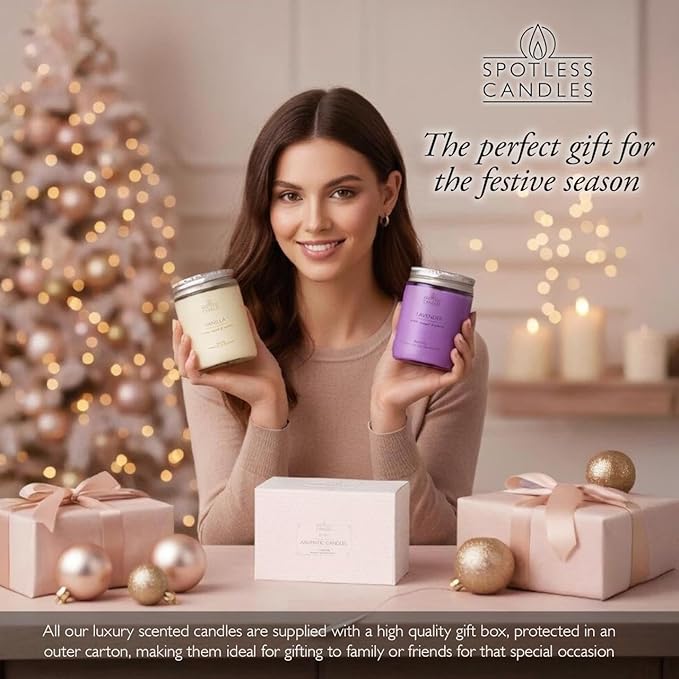Aromatic Candles Two Pack - 2 x 8 oz Lavender & Vanilla in a Gift Pack, Classic Candle Set for Men and Women by Spotless Leopard