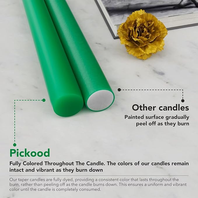 12-Inch Tall Dripless Taper Candles Set of 4 - Emerald Tapered Candles, Perfect for Spring - Smokeless, Unscented, Long Burning - Hand Poured, Colored Tall Candlesticks - Jade