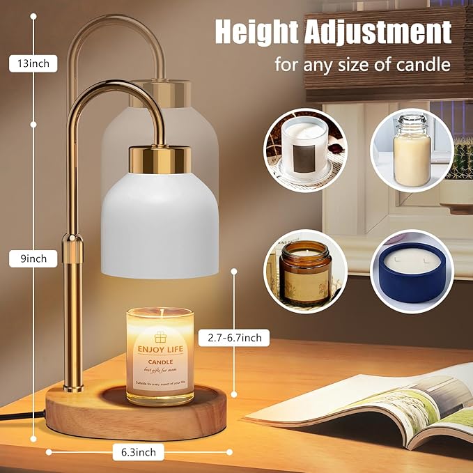 seenlast Candle Warmer Lamp with Dimmer Adjustable Height,Mothers Day Gifts,2/4/8H Timer,Vintage Home Decor for Scented Jar