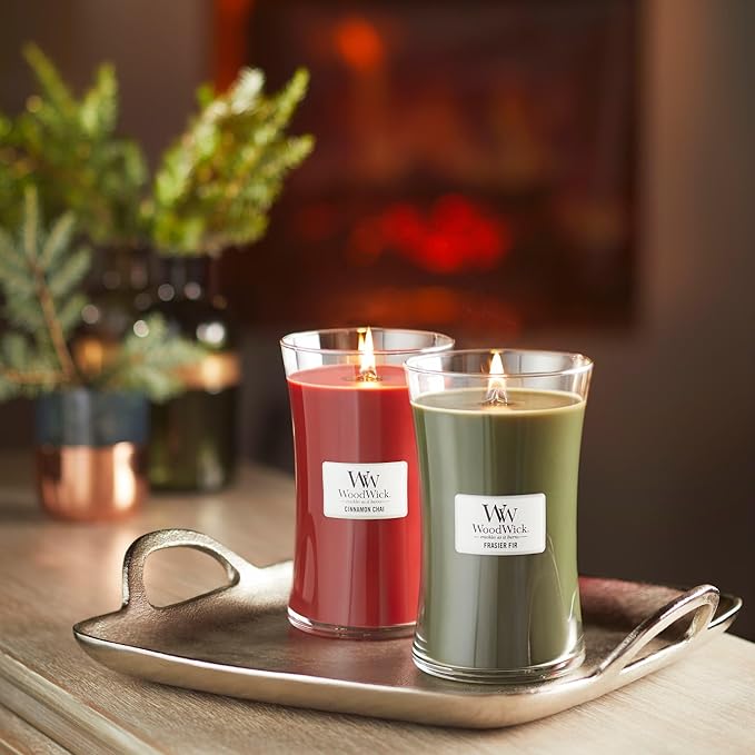WoodWick Cinnamon Chai Holiday Candle Gifts for Women and Men, 21.5 oz Large Hourglass Candle with Crackling Wick