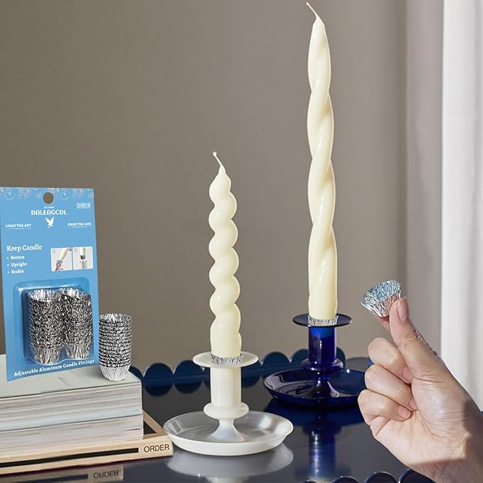 Taper Candle Fittings Protective Candle Holder Liner for Upright Candles Aluminum Foil Candle Holder for Wedding Holiday Party Church Home Decoration 60x