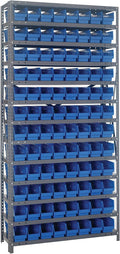 Quantum Storage Systems 1275-101BL Steel Shelving Unit with 4" Shelf Bins, 12" D x 36" W x 75" H, Blue