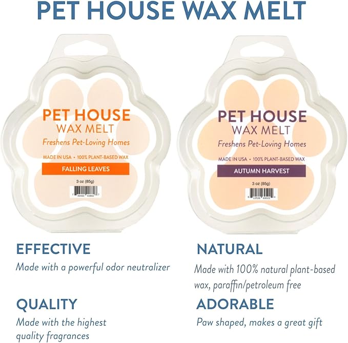One Fur All Pet House Scented Wax Melts Natural, Plant Based Soy Wax Melts for Pet Odor, Long Lasting Fragrance for Fresh Smelling Homes, Falling Leaves and Autumn Harvest, Pack of 2