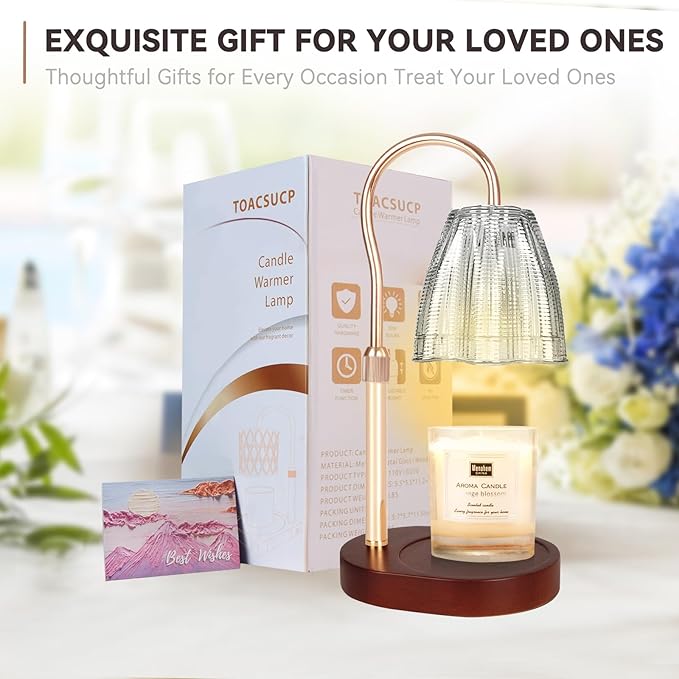 TOACSUCP Candle Warmer Lamp with 3 Bulbs, Adjustable Height Dimmable Candle Warmer with Timer, Compatible with Large Jar Candles, Candle Lamp with Charming Gift Box for Her/Him
