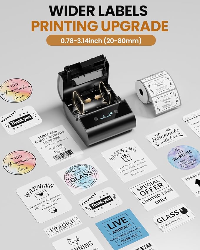 Large Label Maker 3 Inch - M260 Barcode Label Printer, Bluetooth Thermal Machine, Portable Wireless & Inkless for Small Business, Home, Office - Waterproof Label, Compatible with iOS/Android/PC, Black