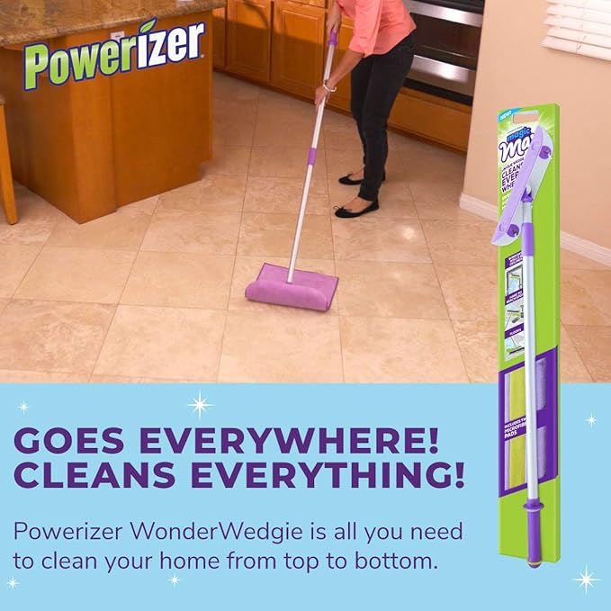 Powerizer: WonderWedgie Microfiber Mop Cleaning System - Mop for Floor Cleaning and More - Includes Raised Wedge Mop Head, 3 Microfiber Cleaning Cloths, Telescoping Pole, and Wall Mount Organizer
