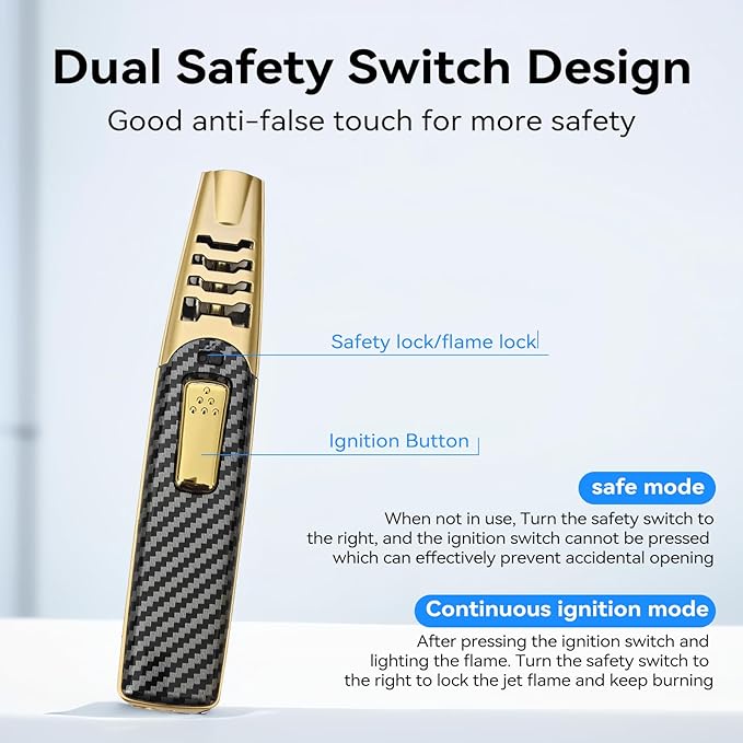 Torch Lighter, Butane Lighter, Adjustable Big Jet Flame Butane Torch, Windproof Refillable Gas Long Torch Lighter with Safety Lock for Candle Grill Camping BBQ Kitchen Soldering, Gas Not Included