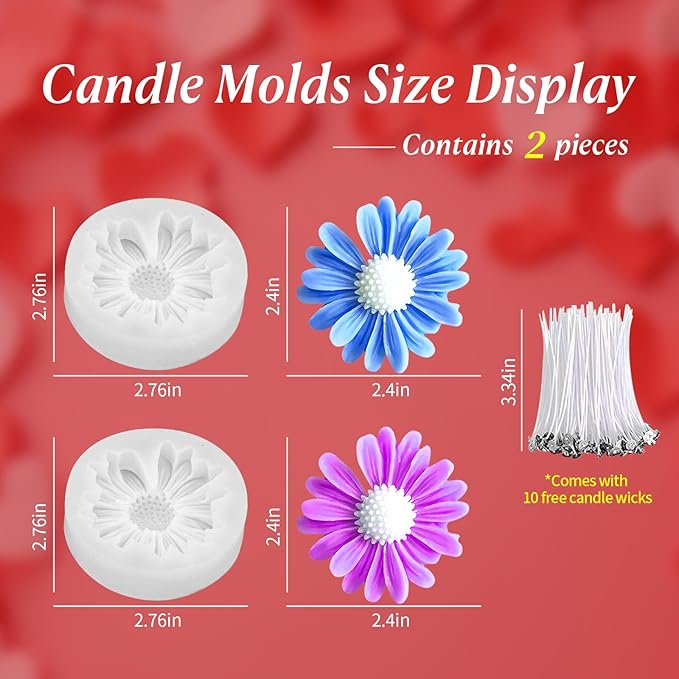 MGLIFEUL 2Pcs Flower Daisy Valentine Silicone Candle Making molds Silicone Flower Shapes Candle Wax Mold for Candles Making florally moldes de silicona para velas molde para velas de silicona
