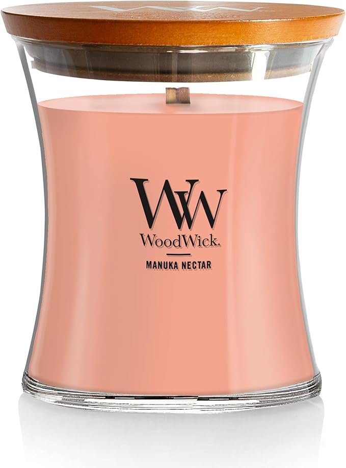 WoodWick Manuka Nectar Scented Medium Hourglass Candle, Crackles as it Burns, Great for Gifting, 9.7oz