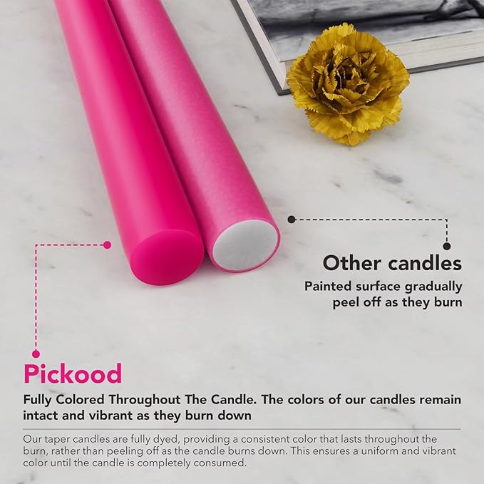 12-Inch Tall Dripless Taper Candles Set of 4 - Hot Pink Tapered Candles, Perfect for Spring - Smokeless, Unscented, Long Burning - Hand Poured, Colored Tall Candlesticks - neon Pink
