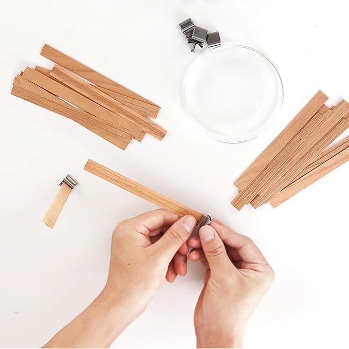 BELMAKS 151PCS Candle Making Set Wooden Wicks with Metal Base, Smokeless, Includes Wick Trimmer and Stickers