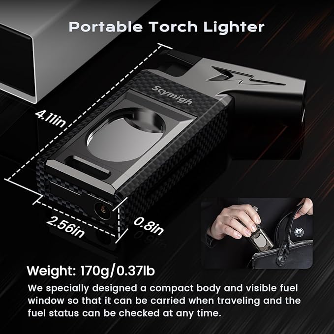 All-in-one Torch Lighter with Straight Cutter, Built-in Punch, Powerful Windproof Jet Flame, Multifunctional Travel Accessories, Gifts for Men, Refillable Butane Lighters for Candle (Without Fuel)