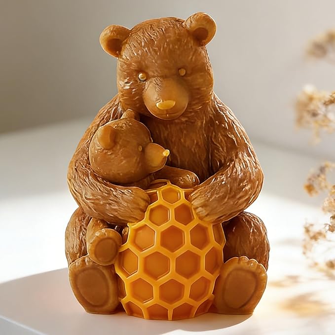 Honeycomb Bear Cylinder Candle & Resin Mold - Resin Casting Silicone Molds for Home Decor & Candle Making Wave Spiral Mold