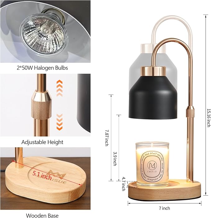 MEIXISUE Candle Warmer Lamp with Dimmer and Timer,Home Decor Lamp for Scented Jar,Electric Wax Melt Warmer,Mother's Day/Birthday/Christmas Gifts for Mom/Wife,Adjustable Height,with 2 Bulbs