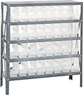 Quantum 1839-203CL Heavy Duty Shelving Unit with (5) Shelves and (32) QSB203 Clear Bins for Garage Warehouse Storage Distribution | 400 lb Load Capacity | 18"D x 36"L x 39"H, Galvanized Carbon Steel