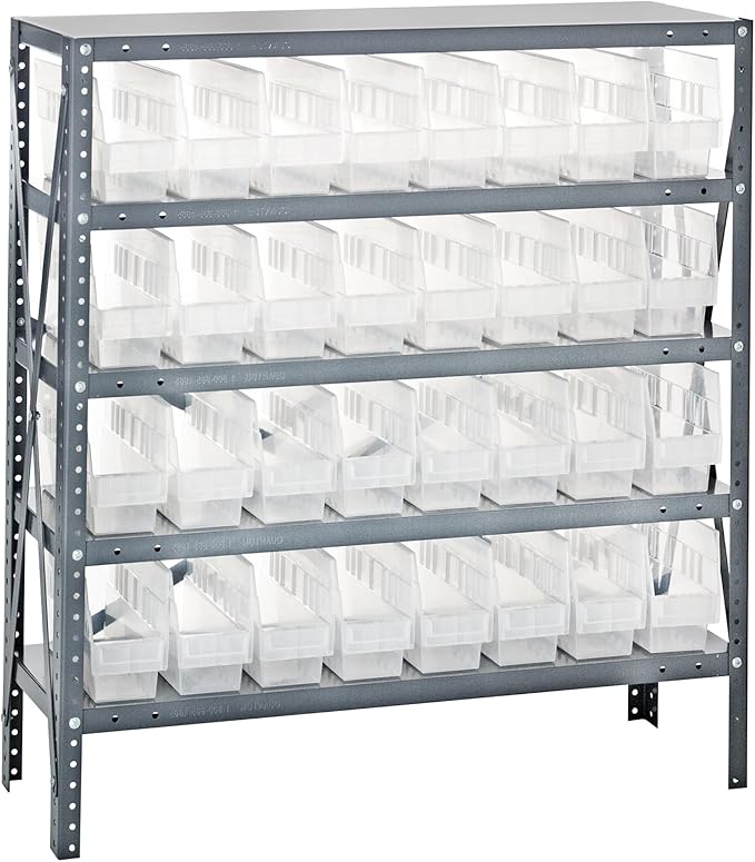 Quantum Storage Systems 1239-201CL Solid Heavy Duty 5 Shelves 32 Store-More Clear Bins 39" H x 36" W x 12" D