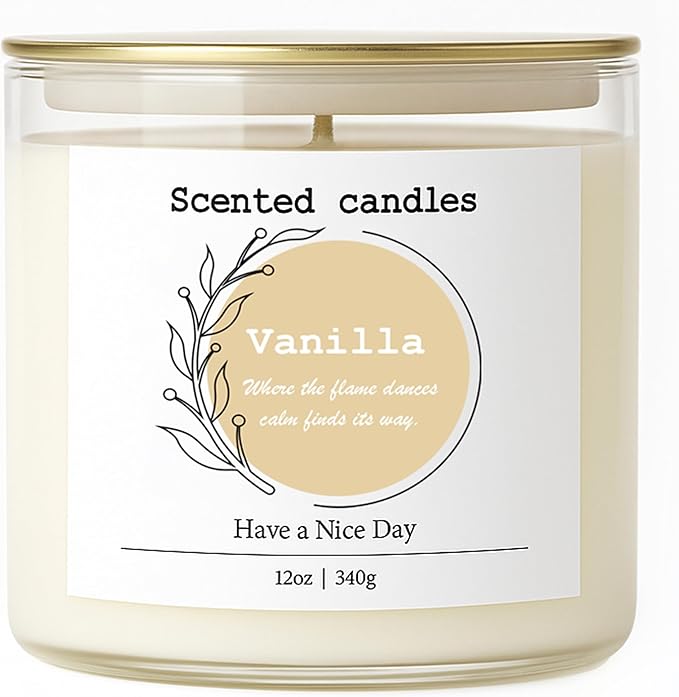 Vanilla Ice Cream Scented Candle – 100% Natural Soy Wax, Cotton Wick, Odor Eliminating, Sweet & Cool Aroma, 12oz, 60 Hour Burn, White – Ideal for Home Decor, Spa, Bath, Parties & Gifts