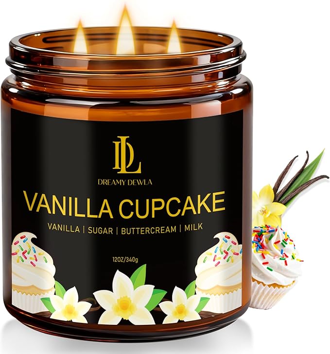 Vanilla Cupcake Scented Candle, 12oz 60 Hour Long Lasting Candles, Large 3 Wick Natural Soy Candles for Home Scented, Candle Gifts for Women Men