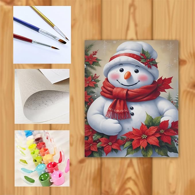 QZOTRXI Christmas Paint by Numbers Kit for Adults Beginner Snowman Red Scarf Paint by Number Kits On Canvas Winter Oil Painting Kit for Home Wall Decor UNFRAMED 20x16 inch