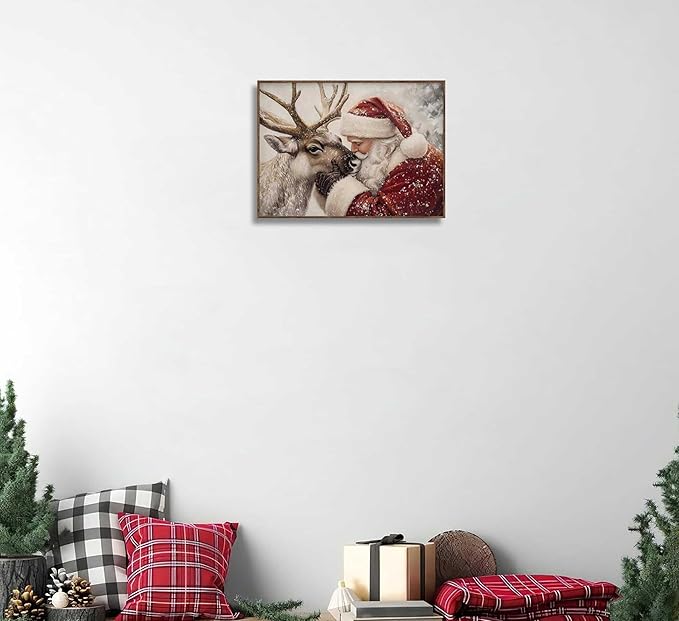 Paint by Number Kit for Adults & Kids, Santa and Reindeer Christmas DIY Painting Kit with Brushes, Paints & Hanging Kit, 16x20 Inch Canvas, Holiday Gift & Home Decor Art Project Unframed