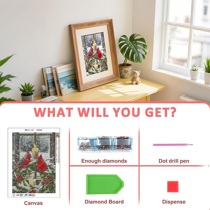 Skyboda Christmas Diamond Art Kits for Adults Beginners, Christmas Cardinal Diamond Painting Kits for Adults,5D Full Drill DIY Diamond Dot Gem Art Kit Wall Home Decor Arts Craft 12x16 inch