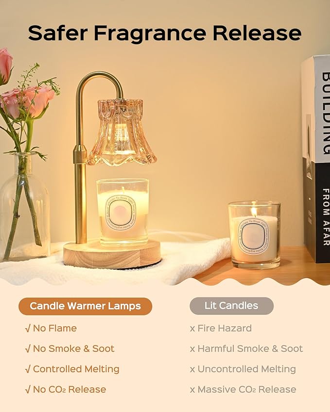 JACKYLED Candle Warmer Lamps 2-Pack, Height Adjustable Fragrance Candle Warming Lamps with 4 Bulbs 35W, 2H/4H/8H Timer and 4-Level Dimmer, Wax Warmer Heater Lamp for Home Decor, Housewarming Gift