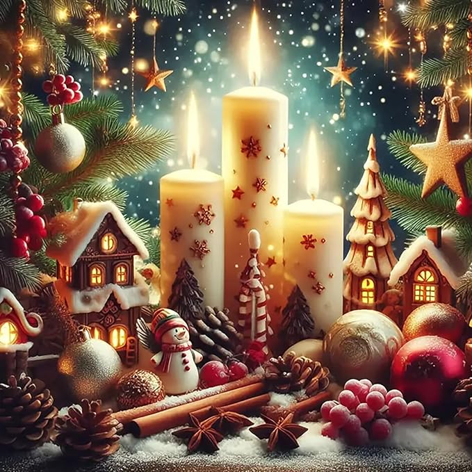 Christmas Candle Ball Star Diamond Art Painting Kits for Adults, Winter Diamond Painting Kits for Adults Beginners, 5D DIY Full Drill Diamond Dot Gem Art Kits for Adult, Home Wall Decor 13.8x13.8 Inch
