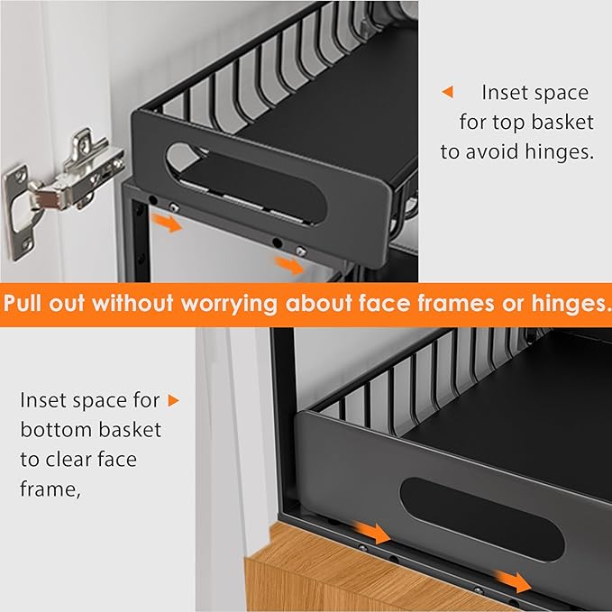 HBL' 2-Pack Large Metal Under Sink Organizer, 2-Tier Slide-Out Under the Kitchen Sink Organizer and Storage,Height Adjustable Under Sink Storage Shelves for Bathroom.