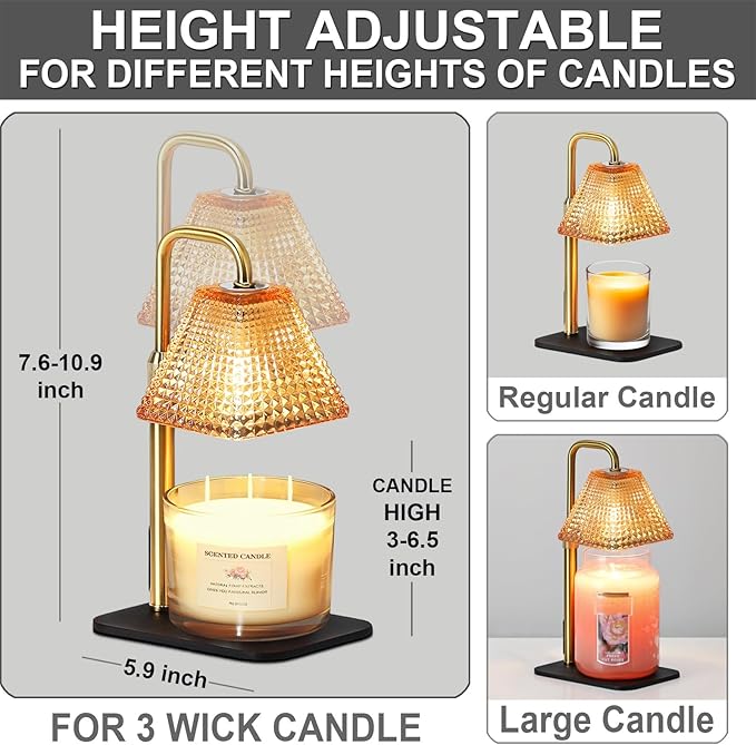 Candle Warmer Lamp with Timer Dimmer Adjustable Height,Electric Wax Warmer for Scented Jar Candles,Mom Birthday Gifts for Women,House Warming Gifts New Home Bedroom Decor,Gold