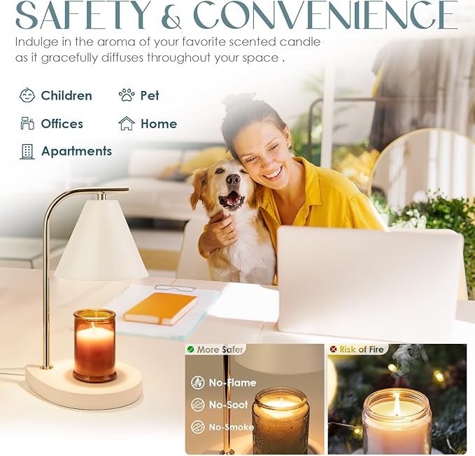 Aimoptg Candle Warmer Lamp with Timer, Dimmable Candle Lamp for Small and Large Jar Candles, Modern Candle Warmer Lamp with 2 Bulbs(White Gold)