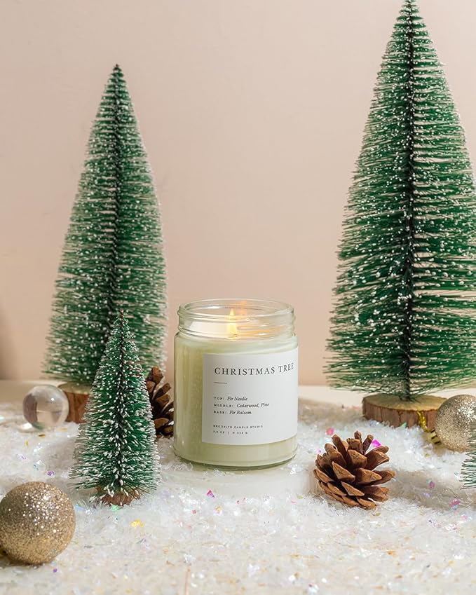Brooklyn Candle Studio Christmas Tree Jar Candle - Luxury Scented Candle, Vegan Soy Wax, Hand Poured in The USA, 50 Hour Slow Burn Time - 7.5oz