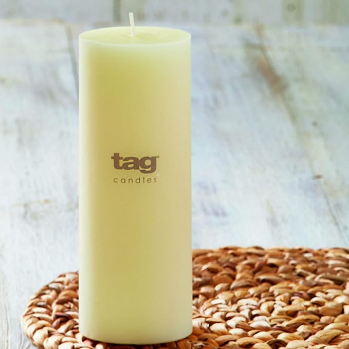 TAG Chapel 3X8 Ivory Pillar Paraffin Wax Candle Unscented Drip-Free Long Burning 115 Hours for Home Decor Wedding Parties 3x8 Ivory