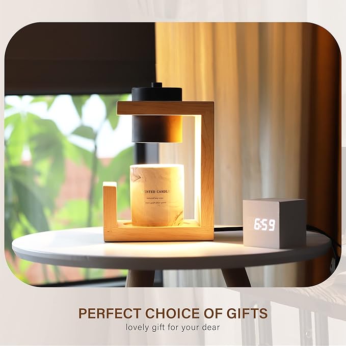 AIKUT Candle Warmer Lamp, with 2 Bulbs,Timer & Dimmer,Simple Natural Wood,Compatible Up to 4.5 inch Candles,for Home Scented and Décor，110-120V (Wood)