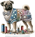 antor Diamond Painting Desktop Ornament Kit, Pug Dog DIY Acrylic Diamond Art Tabletop Decoration, Special Shape Crystal Diamond Painting Figurine Ornaments Kit for Adult Beginner