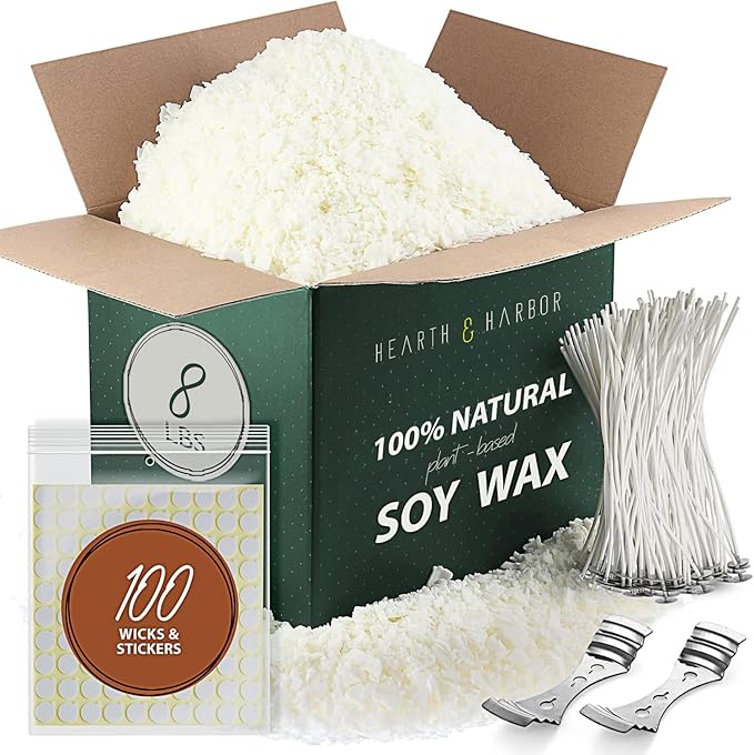 Hearth & Harbor Organic Soy Candle Wax for Candle Making, 8 lbs Natural Candles Making Supplies, Beeswax-Free, Paraffin-Free, Pure Soy Wax Flakes Perfect for Candles, Tealights and Melts