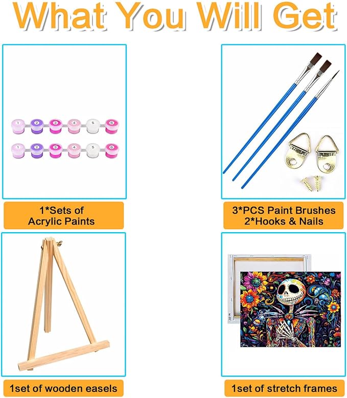 Meothan Framed Paint by Numbers Kits for Adults Halloween, Nightmare Before Christmas Paint by Numbers Kits on Canvas with Easel for Home Wall Decor 11.8x15.7inch (30x40cm
