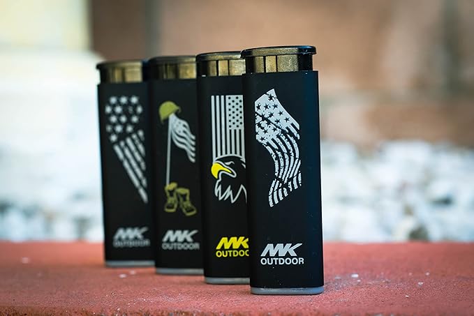MK Lighter Outdoor Series Alpine Set 5-Pack Assorted Design Multipurpose Refillable, Windproof Flame, Slip Guard Candle & BBQ, Prepping & Camping Supplies, Survival Lighters (Freedom)