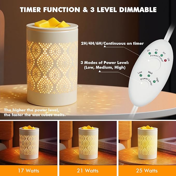 Bobolyn Wax Melt Warmer with Timer Ceramic Electric Candle Warmer Lamp with Timer and Dimmer for Scented Melts Wax Burner Fragrance Wax Melter for Home Office Bedroom Decor Gift for Mom Women