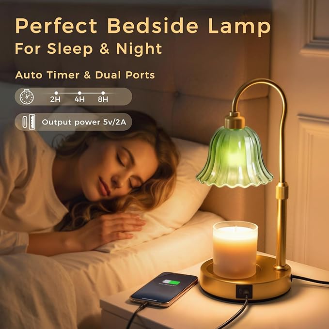DomeStar Green Candle Warmer Lamp, Flower Wax Melt Lamp with Timer Cottage Core Decor Mother Day Gift for Woman