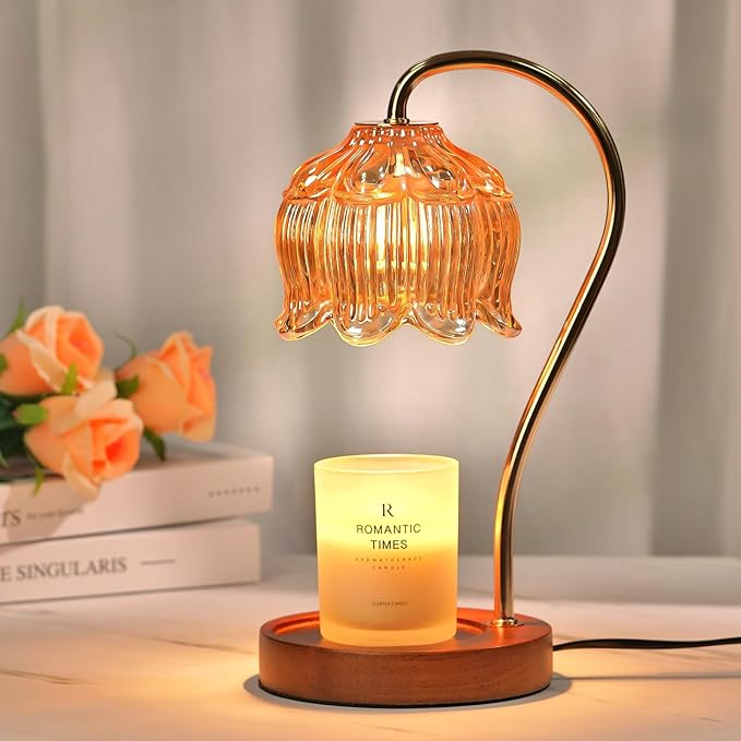 Funistree Flower Candle Warmer Lamp with Timer, Dimmable Candle Lamp Warmer, Mothers Day Birthday Gift for Women Her Mom, House Warming for New Home Decor, Lotus Wax Warmer for Yankee Candles