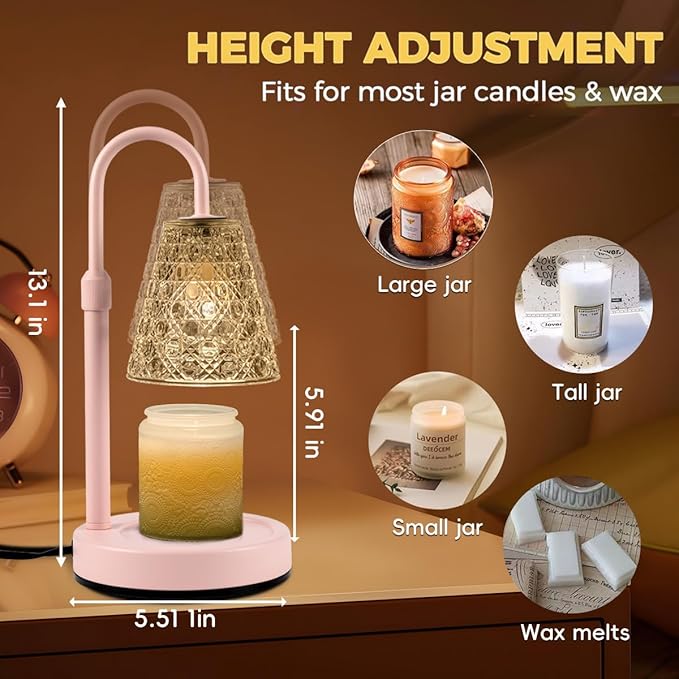 Candle Warmer Lamp Pink with Timer Dimmable, Birthday Gifts for Women Mom, House Warming Gifts New Home Decor, Wax Melt Warmer for Jar Candles with 2 Bulbs