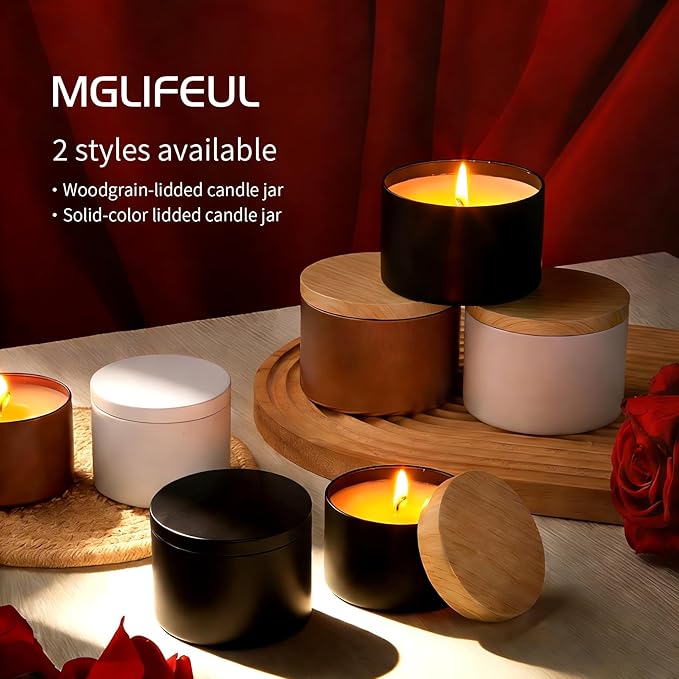 MGLIFEUL Candle Tins Jars Container Vessels for Making 4 8 Oz Black Empty Candle Tins Can Gift Box Packaging Plate with Lids Wax Container Bulk Making DIY Candle Supplies Accessories(Black,4oz,24pcs)