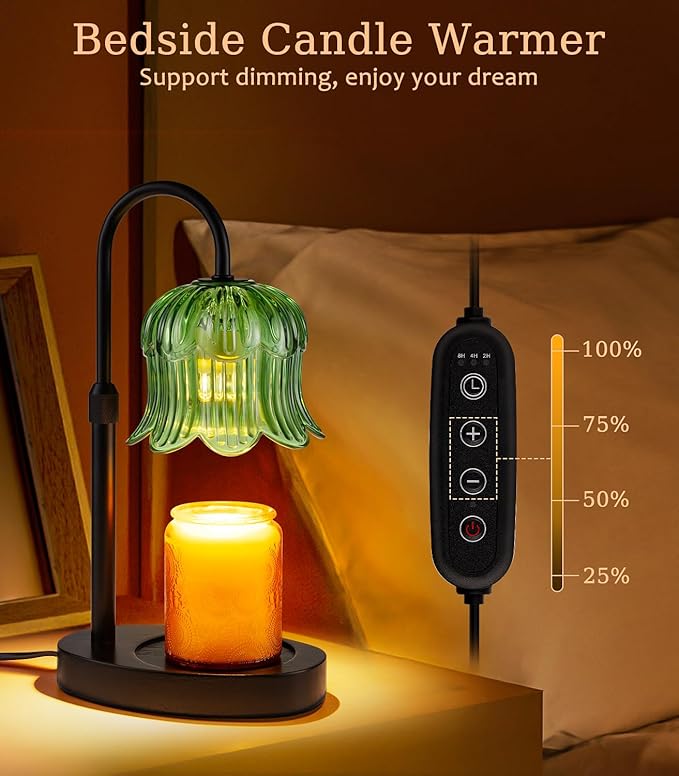 Candle Warmer Lamp with Timer, Flower Shape Candle Wax Warmer Lamp for Jar Tulip Candles Burner Dimmable Light No Flame Scented Warming Adjustable Height