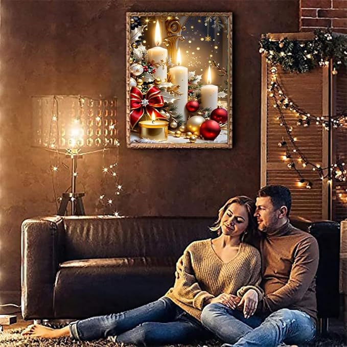 VIGEGU Christmas Candle Paint by Numbers Kit for Adults with Framed,Paint by Number DIY Acrylic Adult Paint by Number Kits for Wall Decor 10x12in