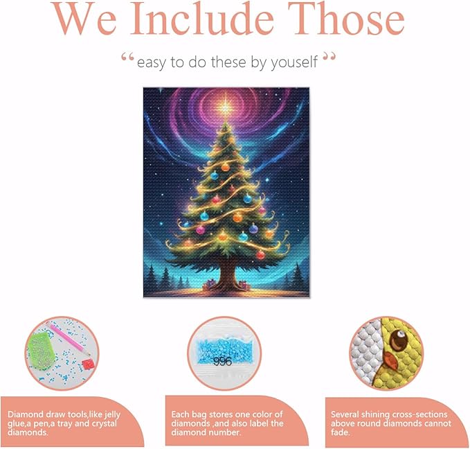 QZOTRXI Christmas Tree Diamond Painting Kits for Adults - Magic Christmas Tree Diamond Art DIY 5D Full Round Drill Crystal Rhinestone Arts and Crafts for Home Wall Decor 20x24 Inch
