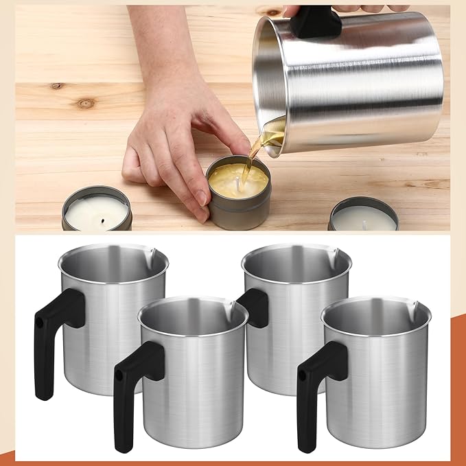 Ziliny 4 Pcs Candle Making Pouring Pot Wax Pouring Pitcher with Dripless Spout and Heat Resisting Handle Aluminum Wax Melter for Christmas DIY Candle Making Kits Gift(0.7 L)